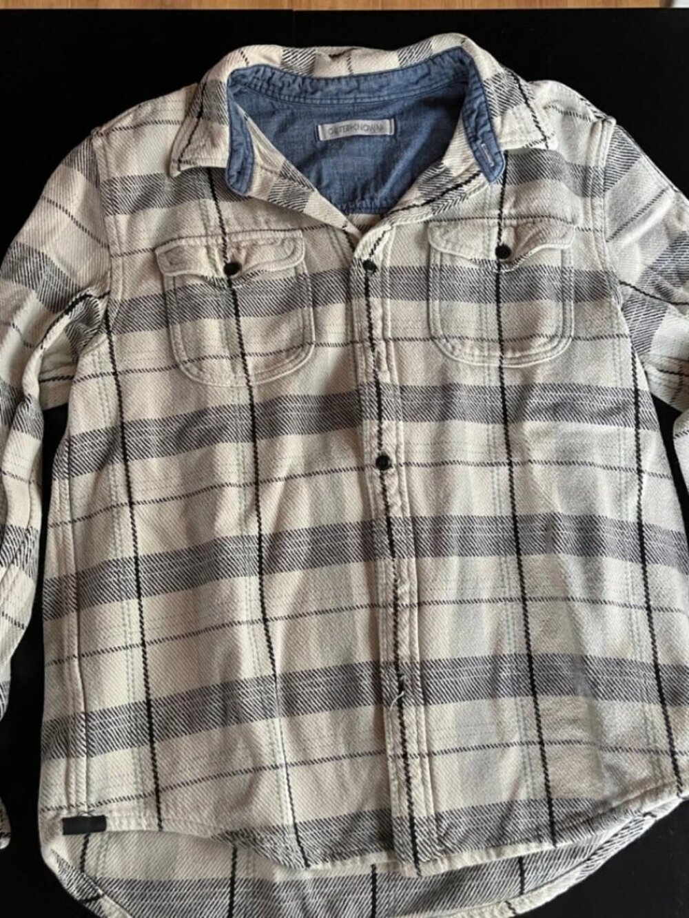 Men's Gray Plaid Heavyweight Flannel Shacket Size M